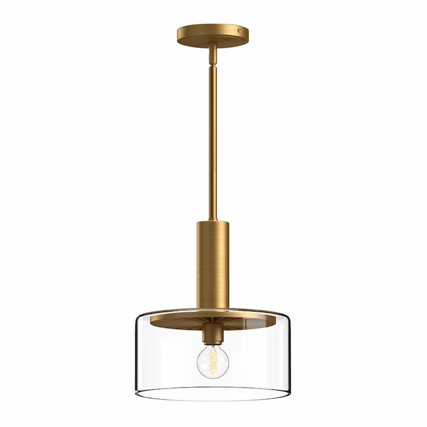 Alora Mood Royale Collection PD535010AGCL Pendant Light with Aged Gold Steel Frame, Wide Clear Glass Shade and Decorative Sunburst Detail