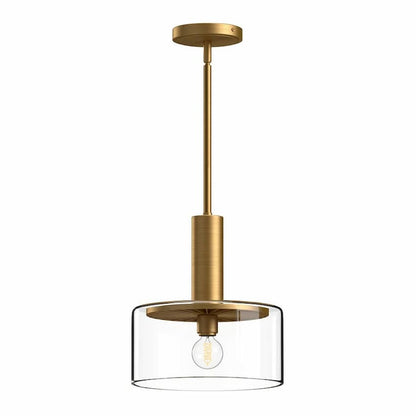 Alora Mood Royale Collection PD535010AGCL Pendant Light with Aged Gold Steel Frame, Wide Clear Glass Shade and Decorative Sunburst Detail