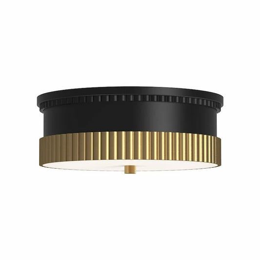 Alora Mood Rue FM416114MBBG 14-Inch 3-Light Flush Mount in Matte Black and Brushed Gold Finish with Glossy Opal Glass