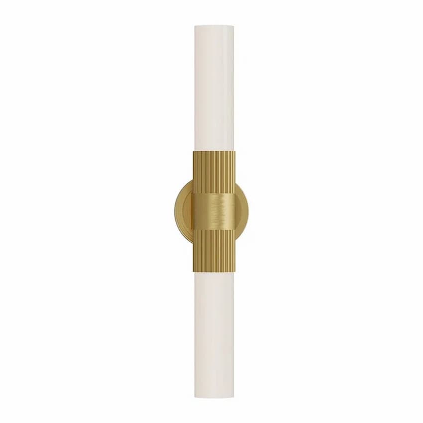 Alora Mood Rue Collection VL416102BG Bathroom Vanity Light with Brushed Gold Steel Frame, Ribbed Metal Details and Glossy Opal Glass
