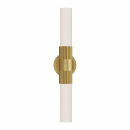 Alora Mood Rue Collection VL416102BG Bathroom Vanity Light with Brushed Gold Steel Frame, Ribbed Metal Details and Glossy Opal Glass