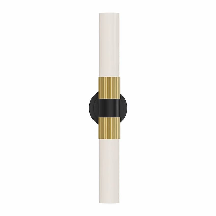 Alora Mood Rue Collection VL416102MBBG Bathroom Vanity Light with Matte Black Steel Frame, Brushed Gold Accents and Two Glossy Opal Glass Diffusers