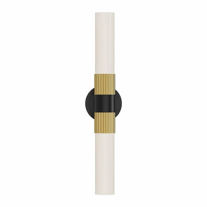 Alora Mood Rue Collection VL416102MBBG Bathroom Vanity Light with Matte Black Steel Frame, Brushed Gold Accents and Two Glossy Opal Glass Diffusers