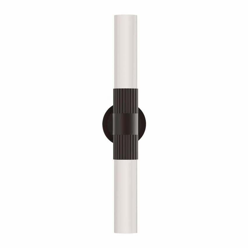 Alora Mood Rue Collection VL416102WB Bathroom Vanity Light with Warm Bronze Steel Frame, Ribbed Metal Details and Two Glossy Opal Glass Diffusers
