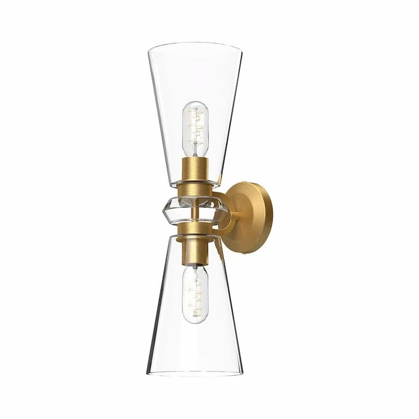 Alora Mood Salem Collection WV570221BGCL Bathroom Vanity Light with Brushed Gold Steel Frame, Clear Glass Construction and Two E26 A19 Bulbs