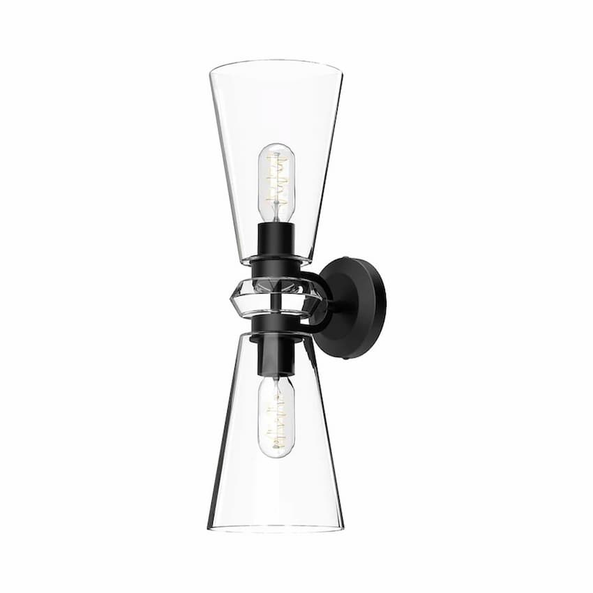 Alora Mood Salem Collection WV570221MBCL Bathroom Vanity Light with Matte Black Steel Frame, Clear Glass Accents and Two E26 Lights
