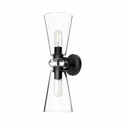 Alora Mood Salem Collection WV570221MBCL Bathroom Vanity Light with Matte Black Steel Frame, Clear Glass Accents and Two E26 Lights