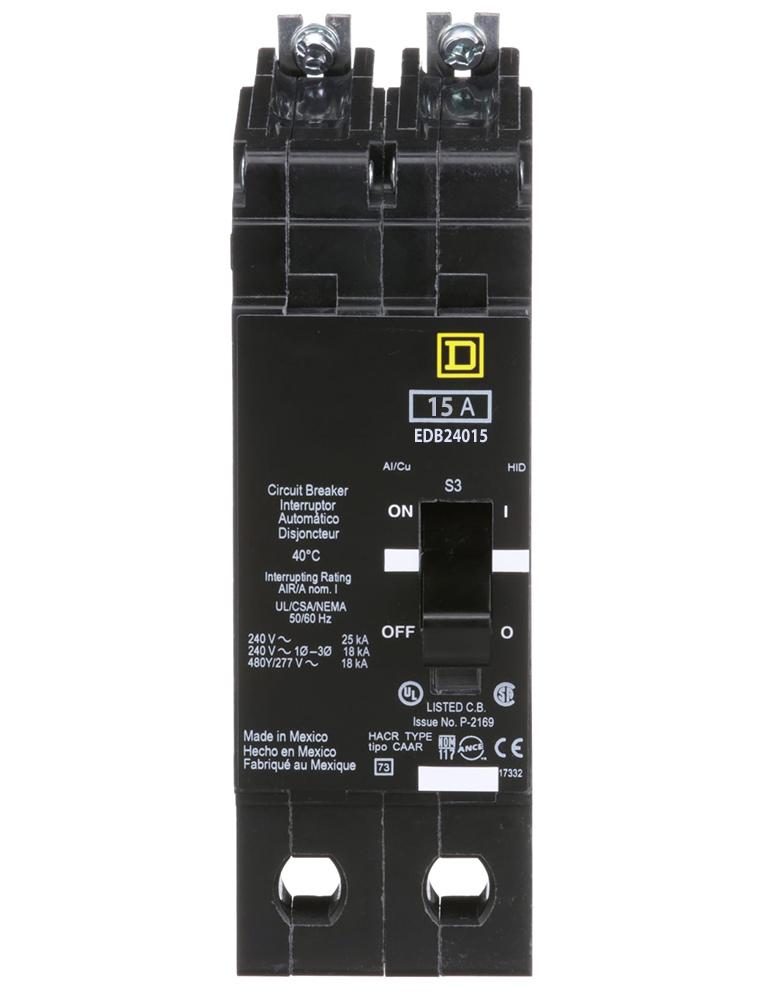 Schneider Electric (Square D) 2-Pole 15 A 480Y/277 V AC Bolt-On Circuit Breaker, Type EDB