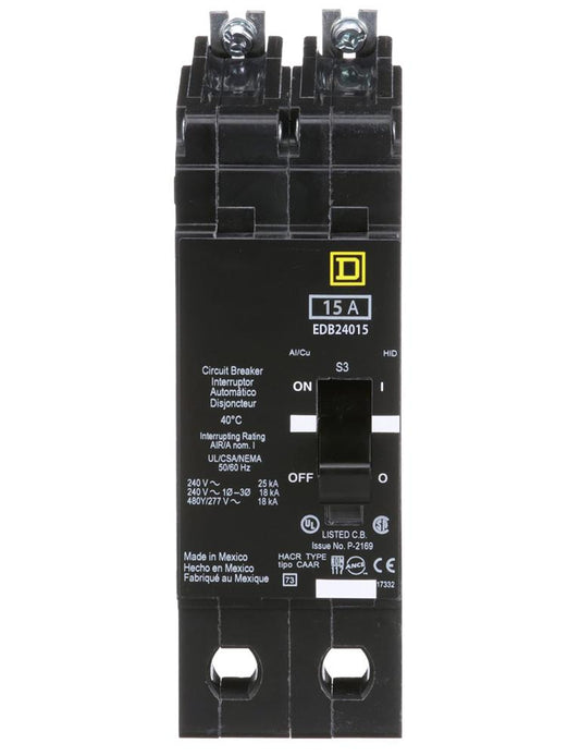 Schneider Electric (Square D) 2-Pole 15 A 480Y/277 V AC Bolt-On Circuit Breaker, Type EDB