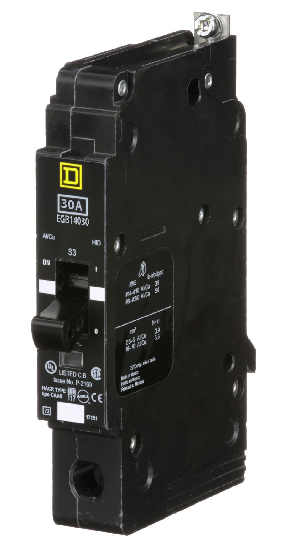 Square D 30 Amp 277 Volt 1 Pole Bolt-On Molded Case Circuit Breaker EGB Series