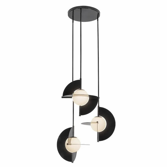 Kuzco Scorpio CH65127 27-inch LED chandelier with bold geometric metal frame and smooth matte opal glass center