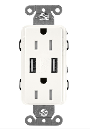 Lutron Claro USB charging receptacle in Brilliant White