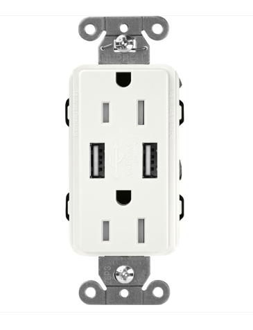 Lutron Claro USB charging receptacle in Glacier White