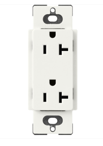 Lutron Claro 20 A duplex receptacle in Glacier White