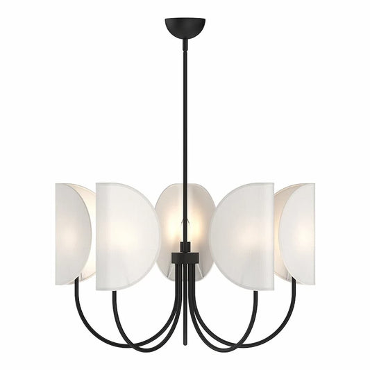 Alora Mood CH450732MBCW Seno Chandelier with Matte Black frame, White Cotton shades, and modern Japandi five-light ceiling fixture