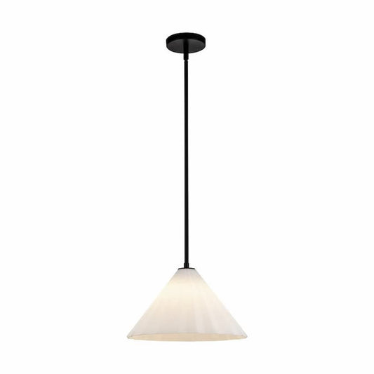 Alora Mood Serena PD451814MBOP 14-Inch 1-Light Pendant in Matte Black Finish with Pleated Matte Opal Glass Shade