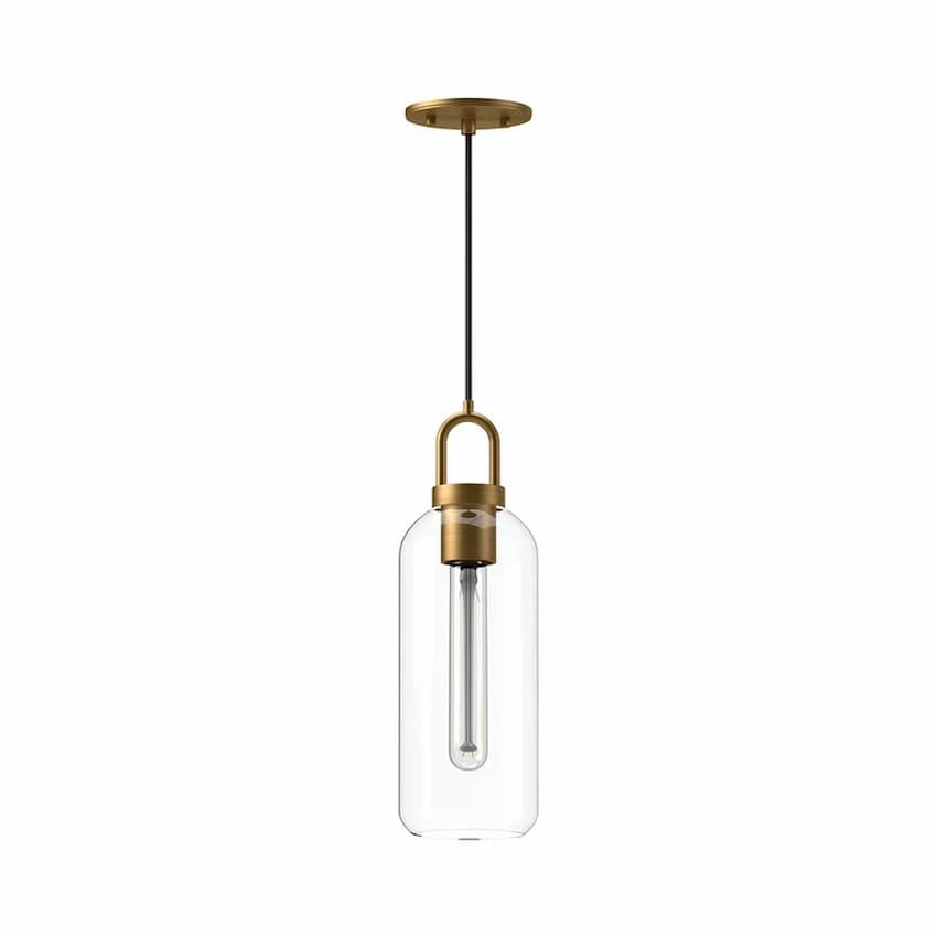 Alora Mood Soji Collection PD401505AGCL 1-Light Pendant with Aged Gold Steel Frame and Transparent Clear Glass Shade