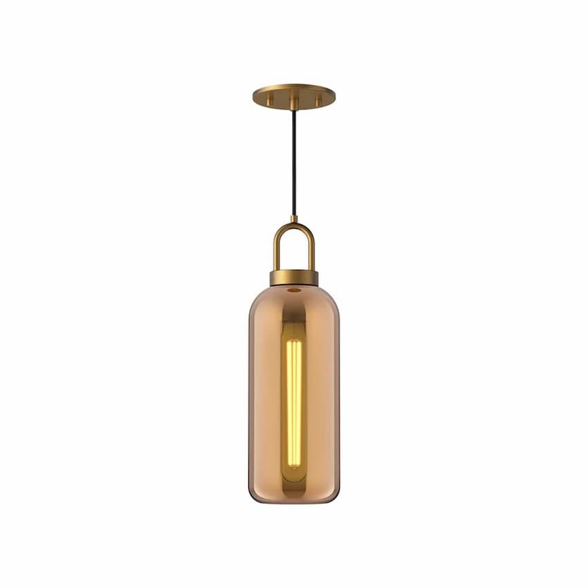 Alora Mood Soji PD401505AGCP 5-Inch Pendant Light in Aged Gold Finish with Copper Glass Shade