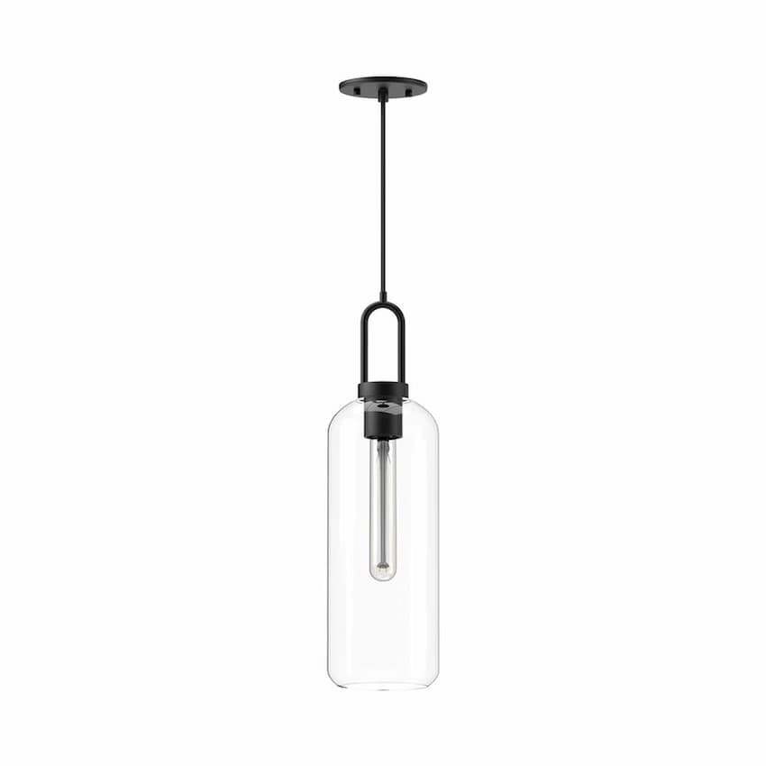 Alora Mood Soji Collection PD401606MBCL 1-Light Pendant Featuring Matte Black Steel Hardware and Clear Glass Cylindrical Shade
