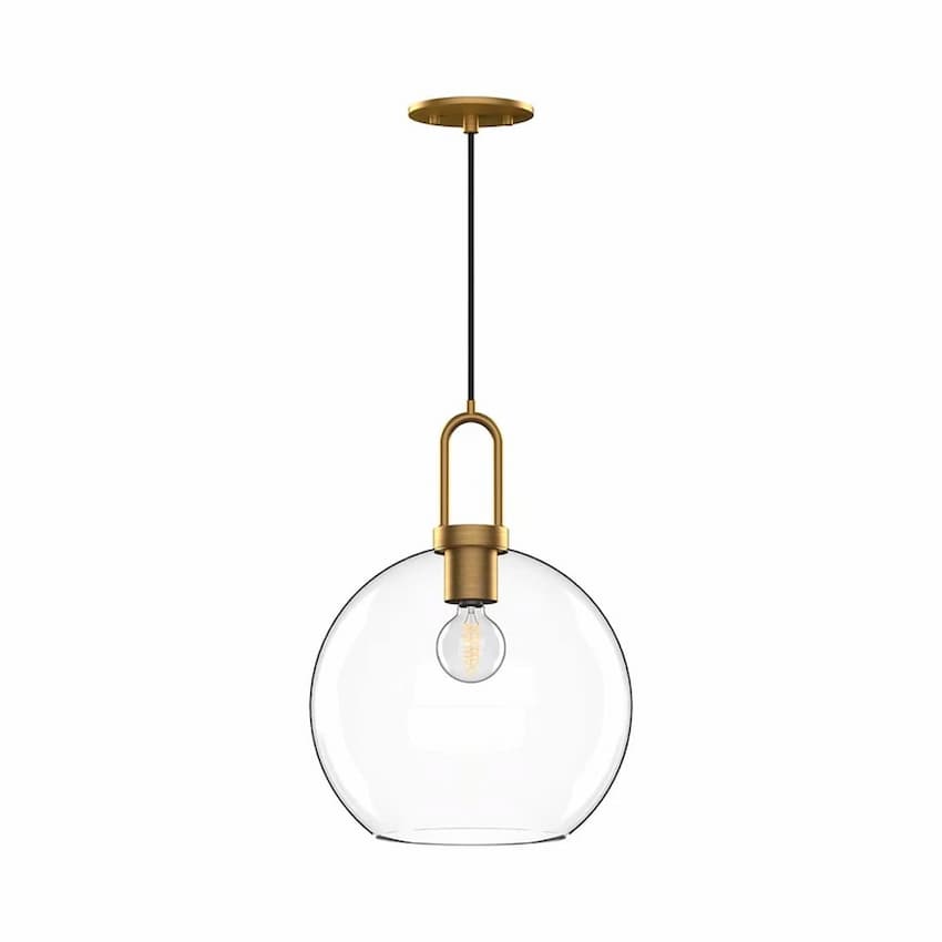 Alora Mood Soji Collection PD601710AGCL 1-Light Pendant Featuring Aged Gold Steel Hardware and Transparent Clear Glass Shade