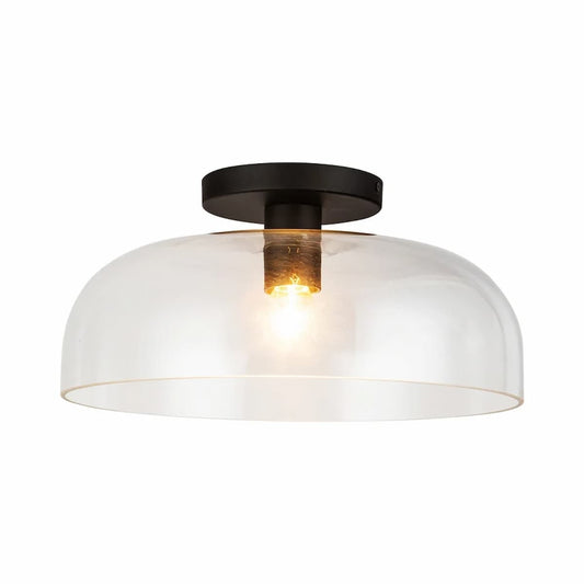 Alora Mood Sylvia SF515712MBCL Semi-Flush Mount with Matte Black Finish and Clear Glass Shade, Front View, Unlit