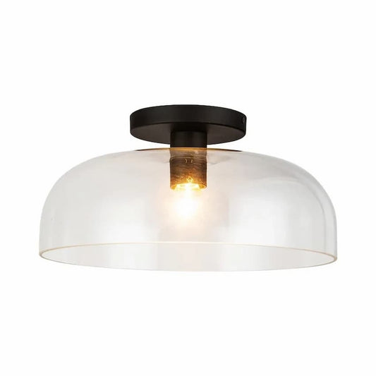 Alora Mood Sylvia SF515712MBCL 12-Inch Semi-Flush Mount with Matte Black Finish and Clear Glass Shade, Front View, Unlit