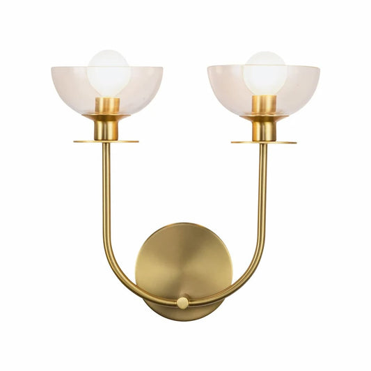 Alora Mood Sylvia WV515212BGCL 2-Light Vanity Light in Brushed Gold with Clear Glass Shades, Front View, Unlit