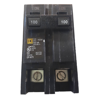 Square D 100A 2-Pole 120/240VAC Homeline Circuit Breaker Plug-On 10kA Interrupt