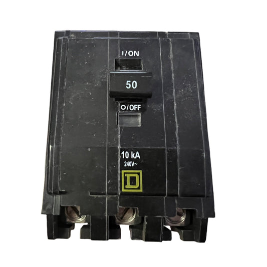Square D QO 3 Pole 50 Amp 240VAC Circuit Breaker Plug-On Thermal Magnetic