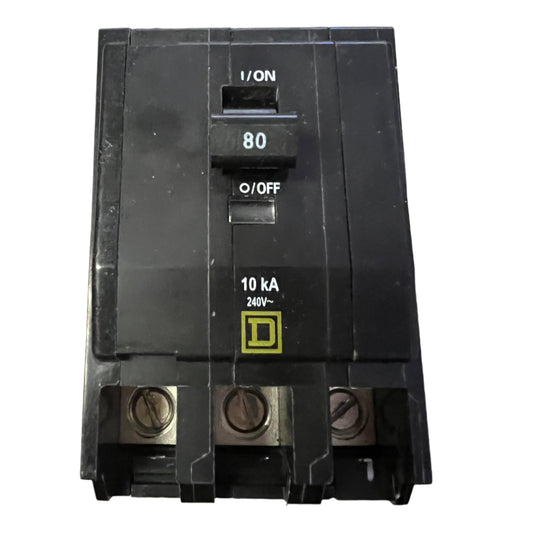 Square D 80 Amp 3 Pole 120/240VAC Circuit Breaker Plug-In 10kAIC QO Series