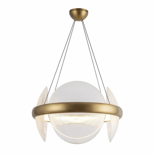 Kuzco Taurus CH13922 chandelier with clear textured ribbed glass and minimalist metal detailing for a sophisticated modern look