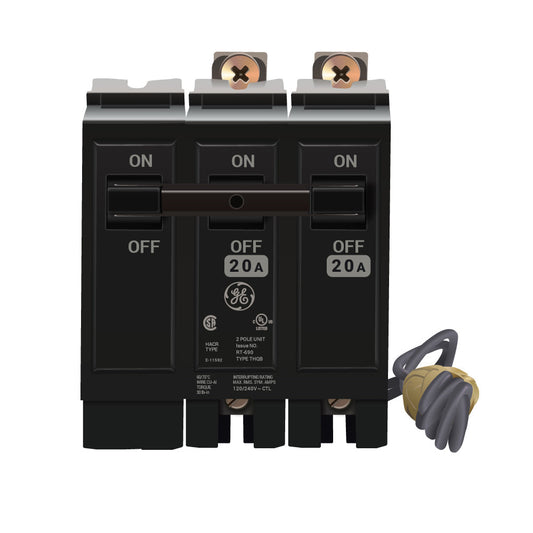 General Electric 20A 240V 2-Pole Thermal Magnetic Circuit Breaker with 120V Shunt Trip