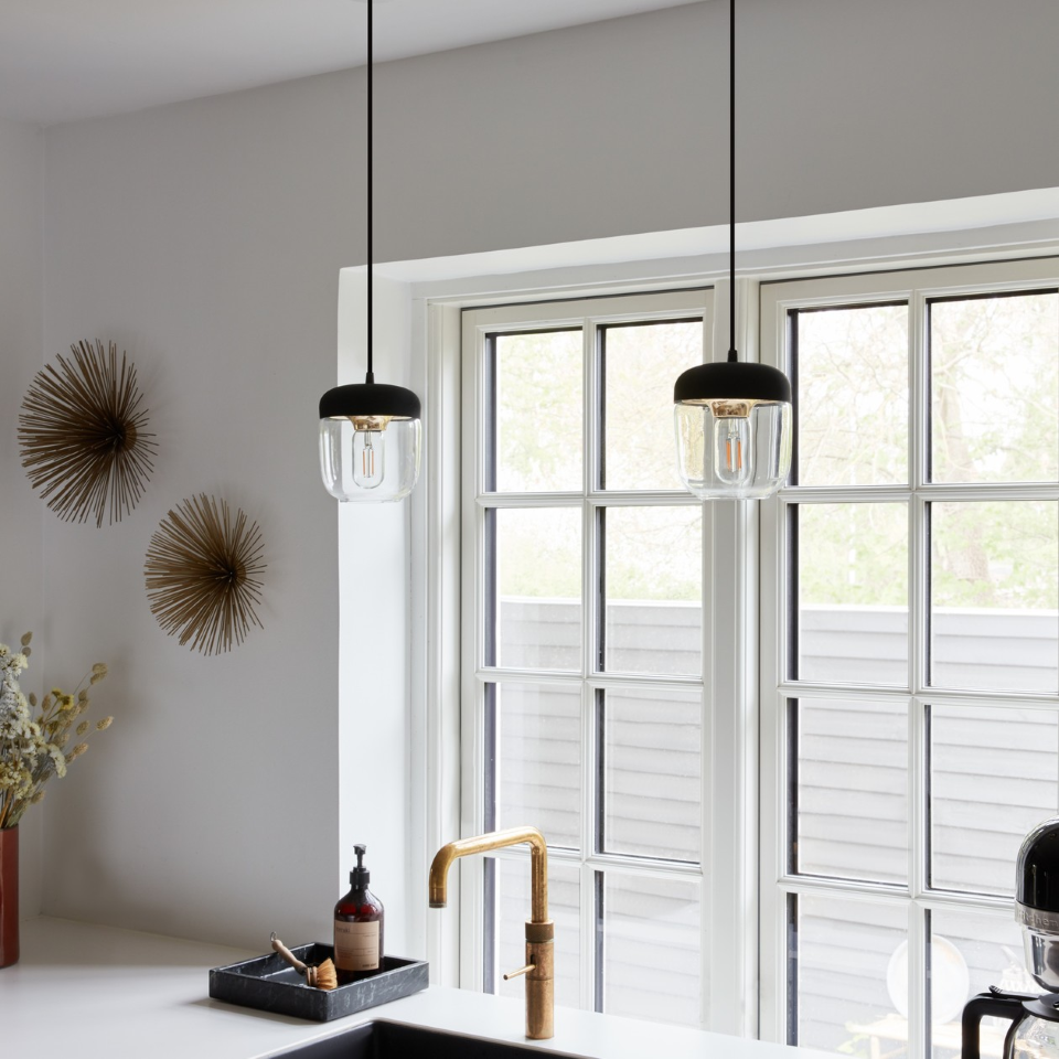 UMAGE Acorn Black and Brass Replacement Shade — styled interior view 2
