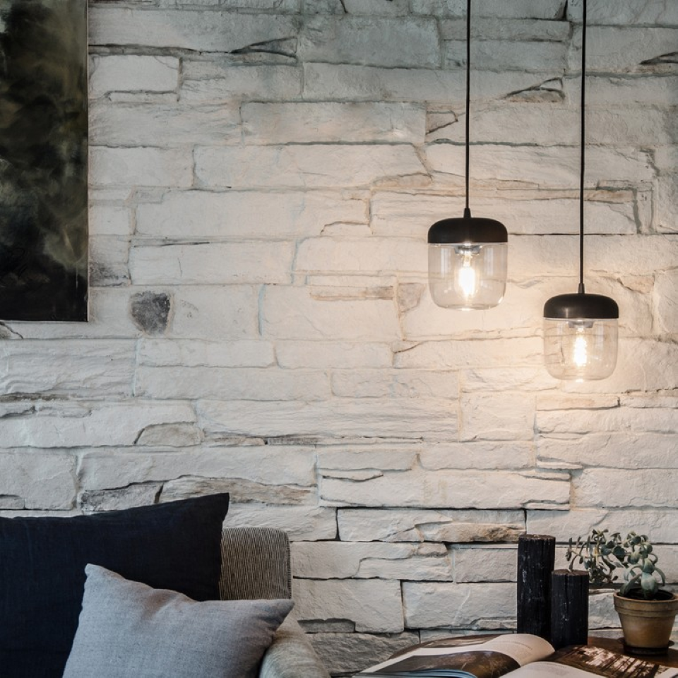 UMAGE Acorn Black and Steel Replacement Shade — styled interior view