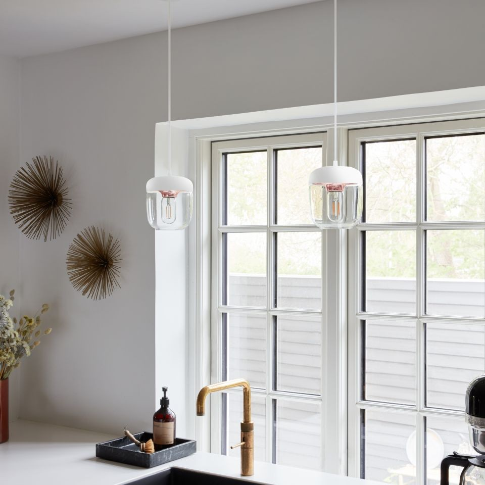 UMAGE Acorn White and Copper Replacement Shade — styled interior view