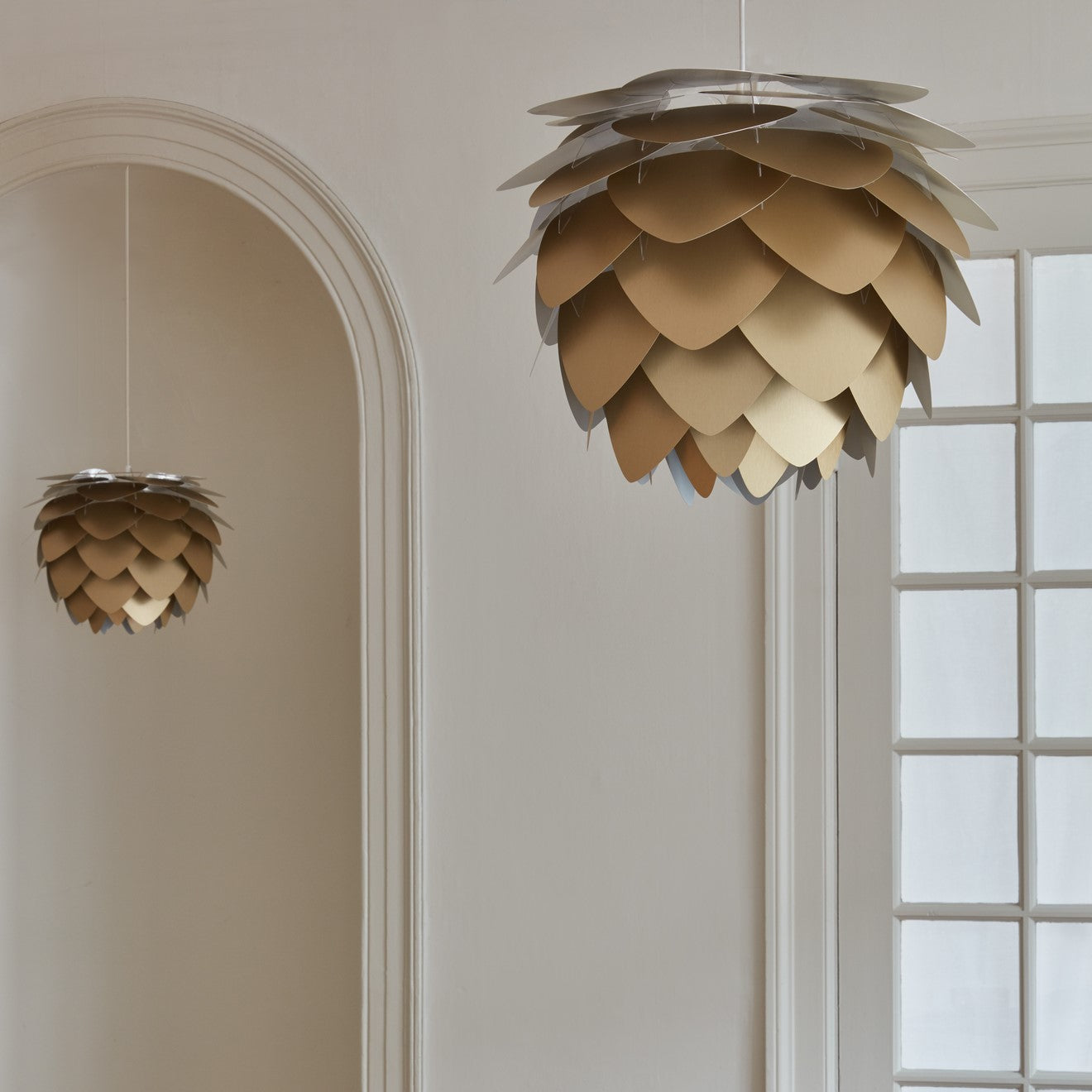 UMAGE Aluvia Medium Brushed Brass Replacement Shade — styled interior view 2