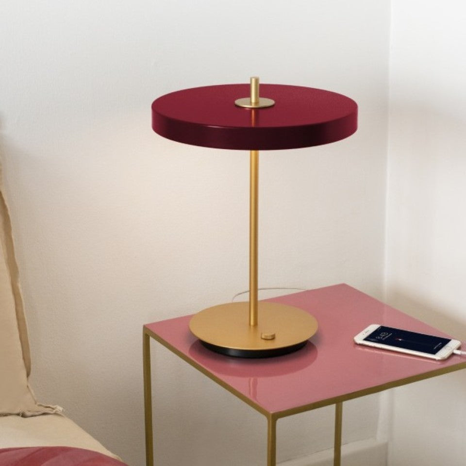 UMAGE Asteria LED Table Lamp in Ruby Red — styled interior view 2