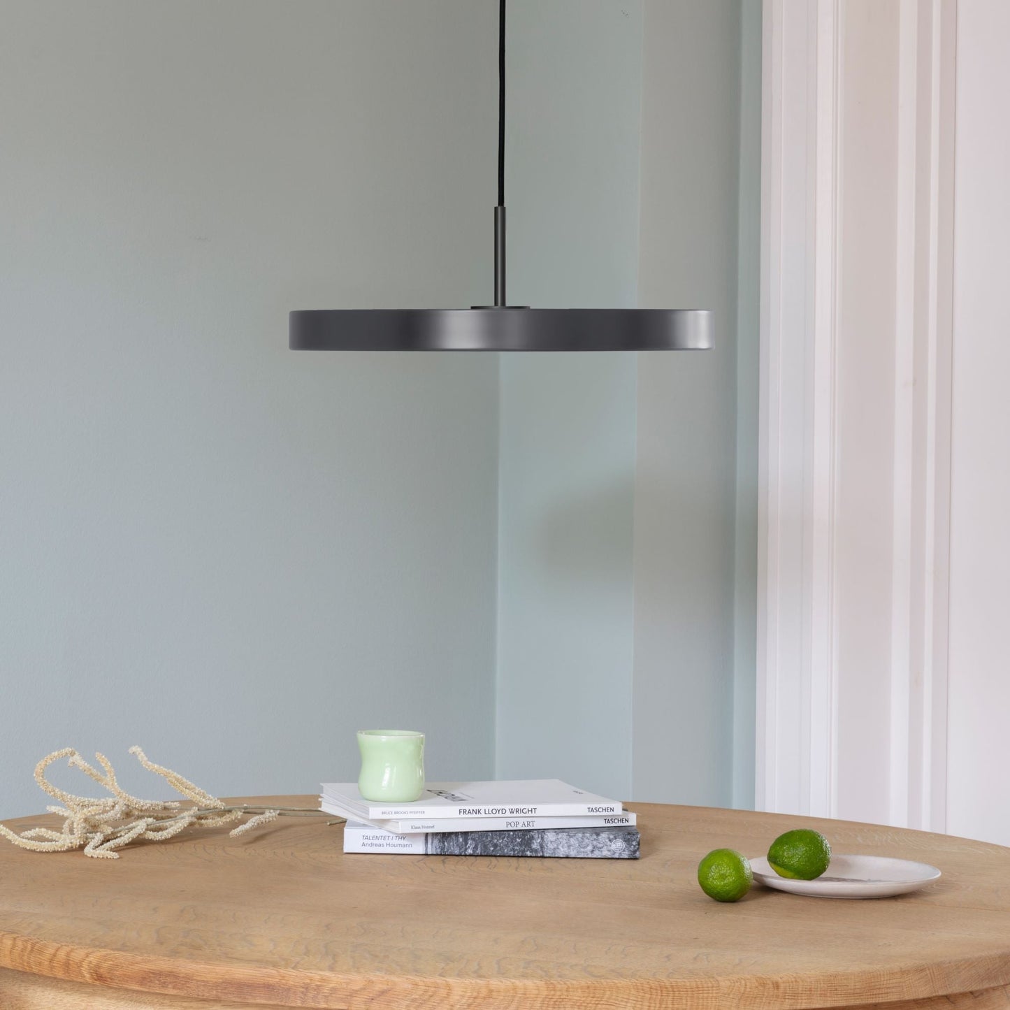 UMAGE Asteria LED Pendant in Anthracite with Black Connector — styled interior view