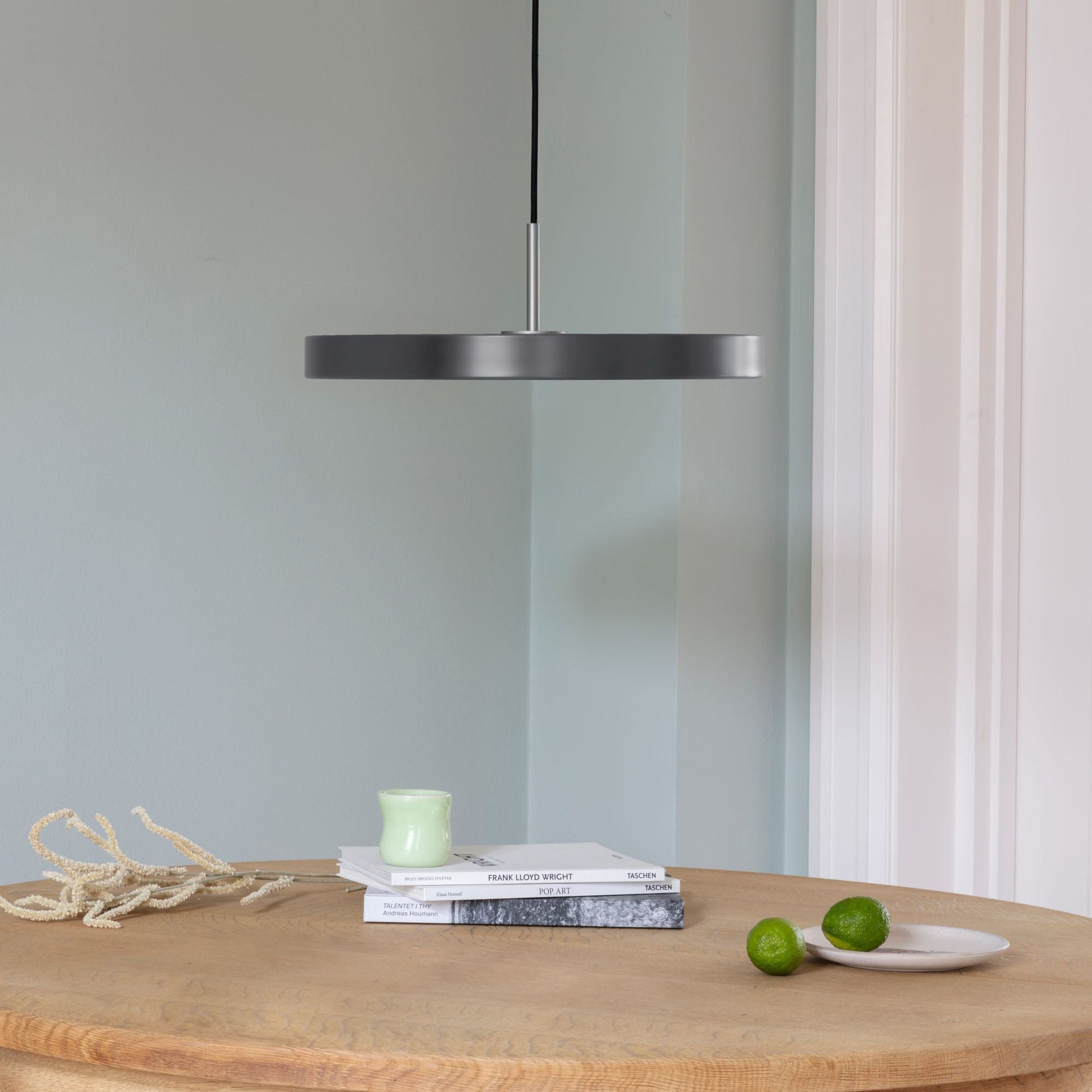 UMAGE Asteria LED Pendant in Anthracite with Steel Connector — styled interior view