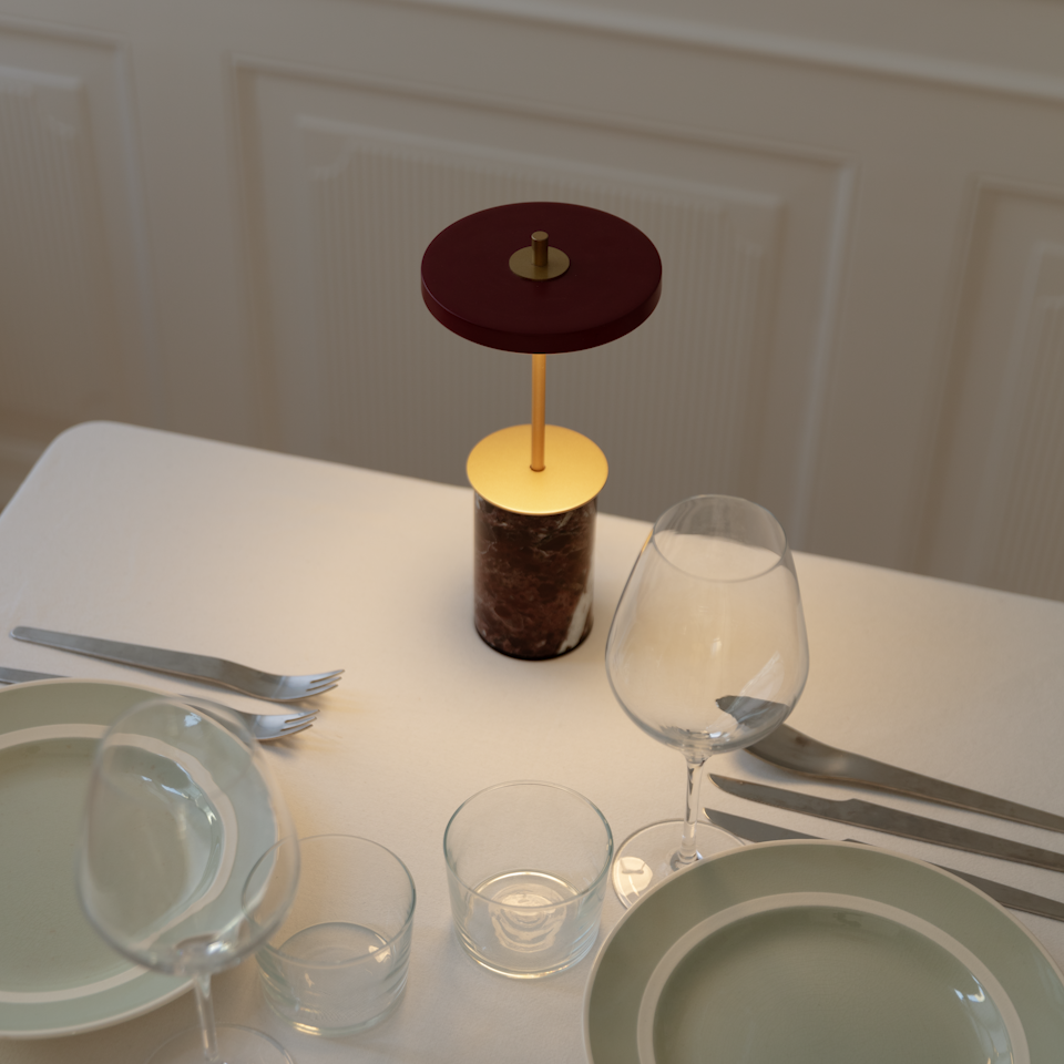 UMAGE Asteria Move Mini Portable Table Lamp - Red — styled interior view 2