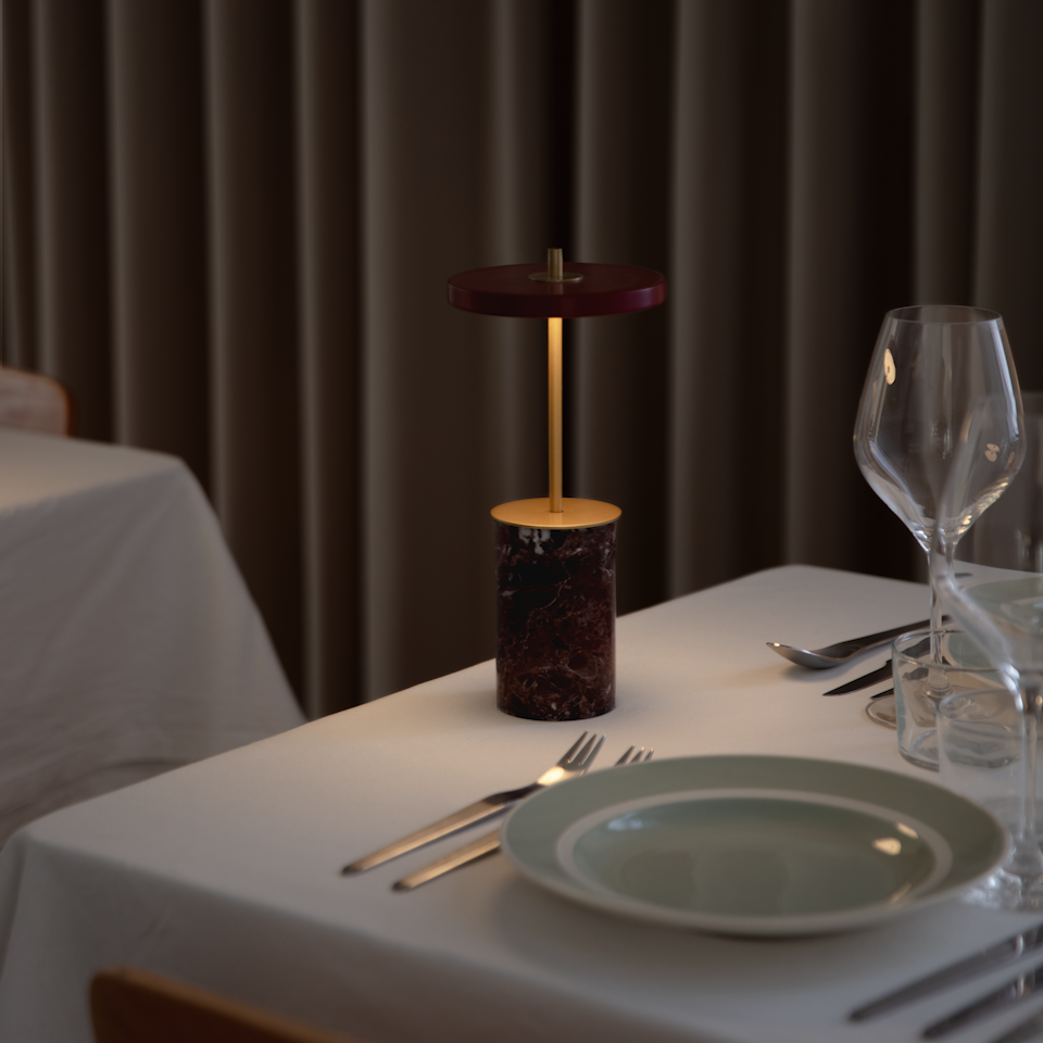 UMAGE Asteria Move Mini Portable Table Lamp - Red — styled interior view 4