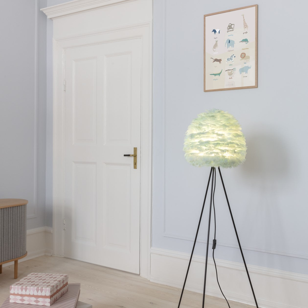 UMAGE Eos Evia Medium Light Blue Replacement Shade — styled interior view 2