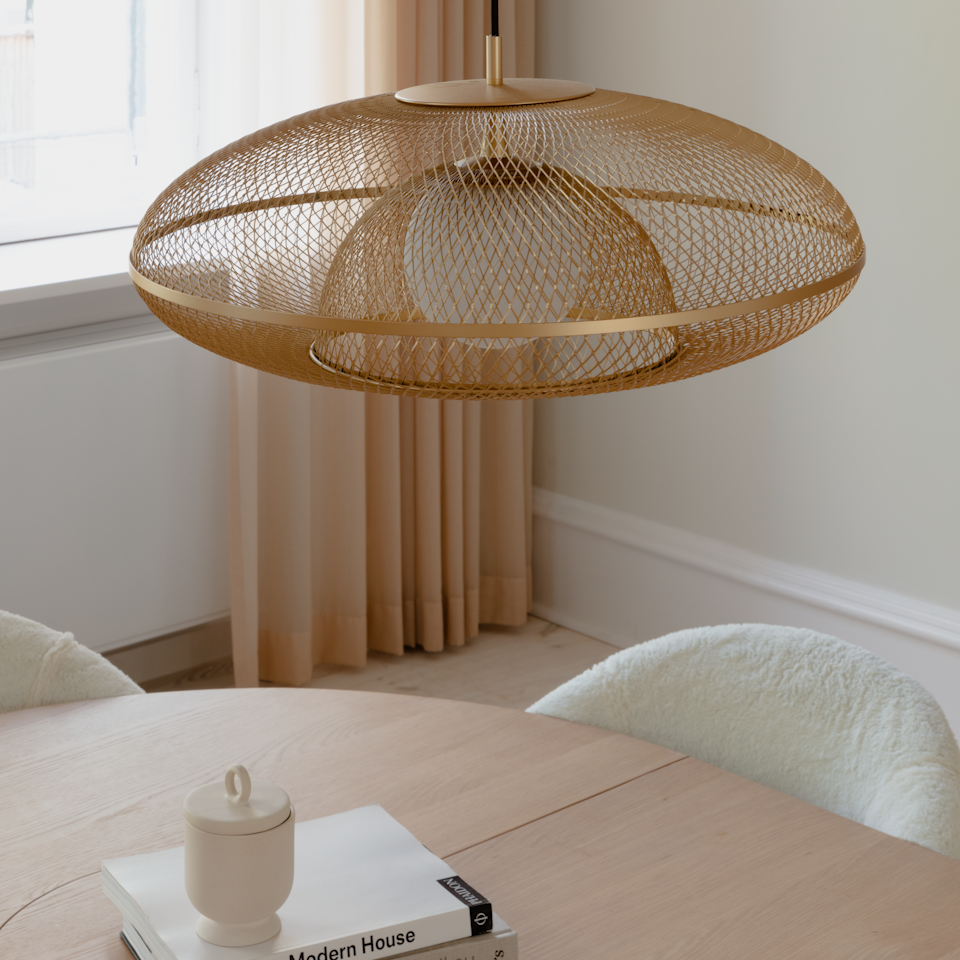 UMAGE Faraday Large Brushed Brass Replacement Shade — styled interior view 4