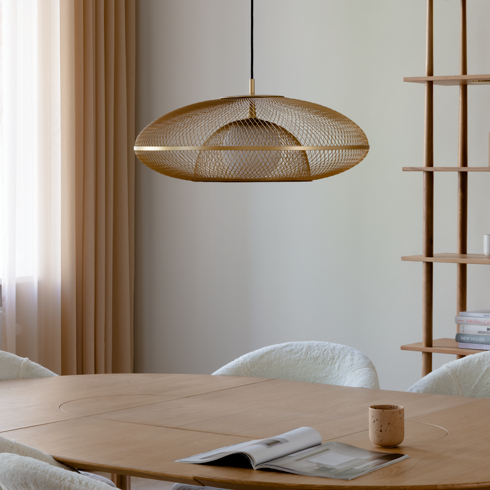 UMAGE Faraday Large Brushed Brass Replacement Shade — styled interior view 3