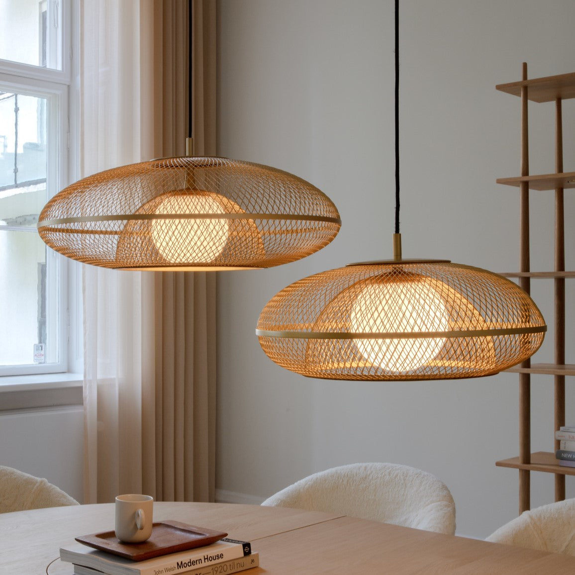 UMAGE Faraday Medium Brushed Brass Replacement Shade — styled interior view 2