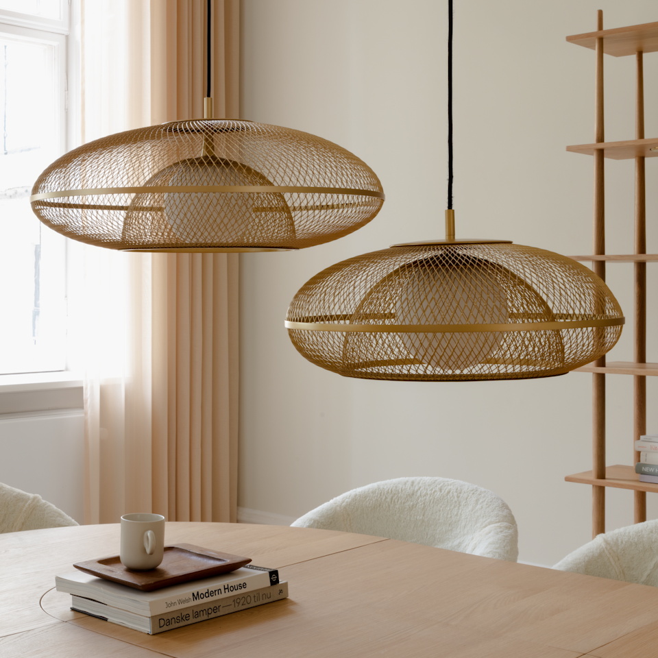 UMAGE Faraday Medium Brushed Brass Replacement Shade — styled interior view 3