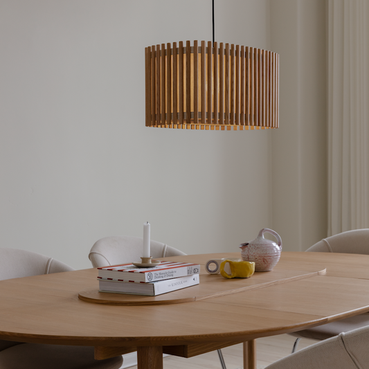 UMAGE Komorebi Large- Rectangular Oak Replacement Shade — styled interior view