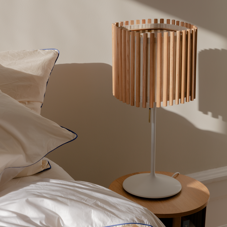 UMAGE Komorebi Medium- Square Oak Replacement Shade — styled interior view
