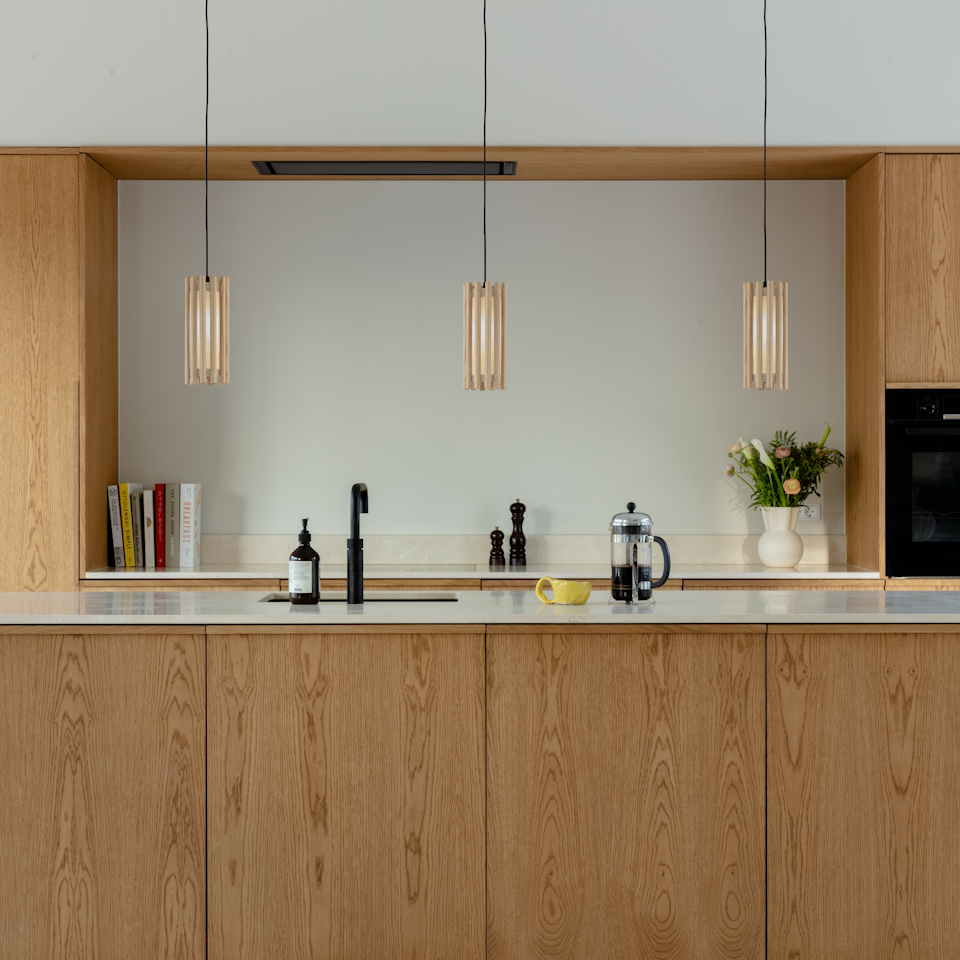 UMAGE Komorebi Mini- Circle Oak Replacement Shade — styled interior view