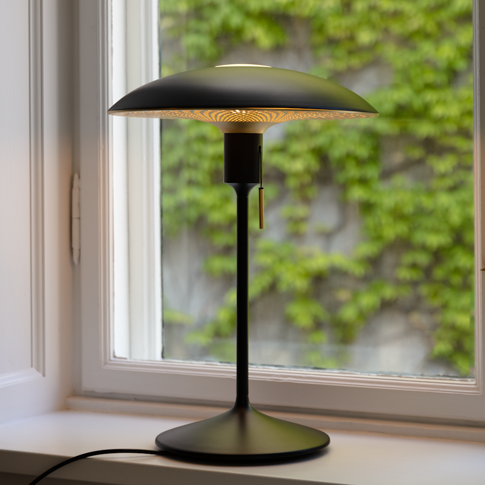 UMAGE Manta Ray Black & Brass Replacement Shade — styled interior view